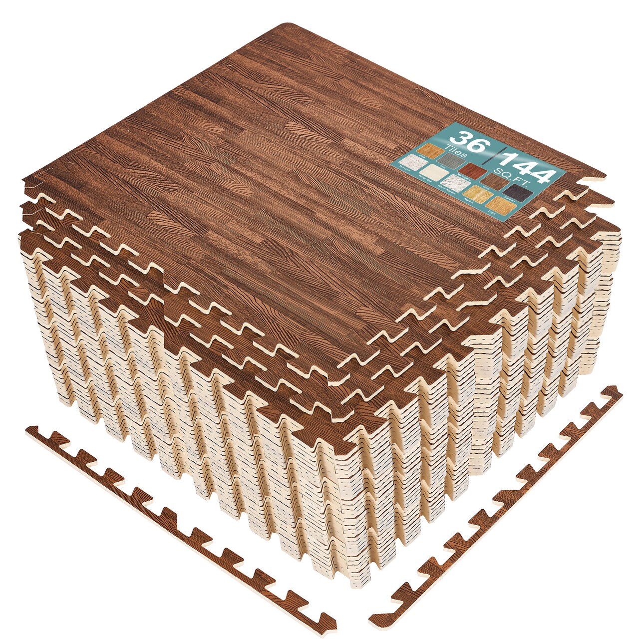 Sorbus Wood Grain Floor Tiles Foam Mat EVA Interlocking Mats Tile 3/8-Inch Thick Flooring Wood Puzzle Exercise Mats w/ Borders